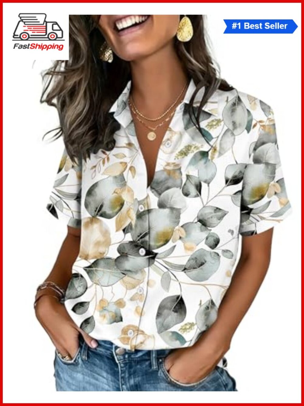 ✨ Zeagoo Womens Button Down Short Sleeve Blouse V-Neck Roll Up Cuff Dressy